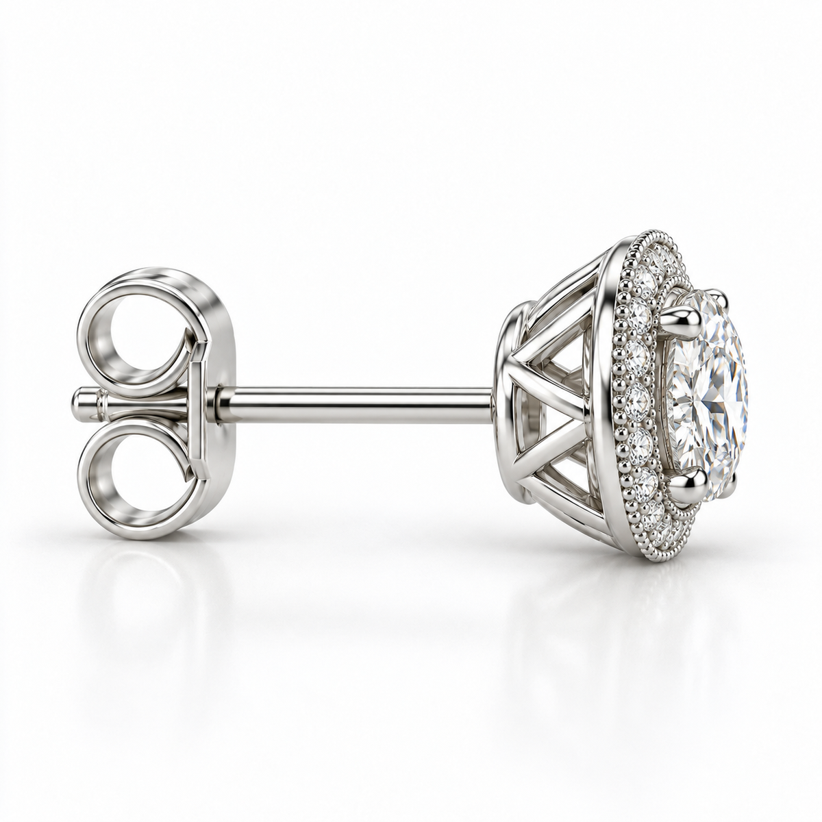 Melden Samantha Round Halo Stud Earrings 14K White Gold 2.00ct Centers