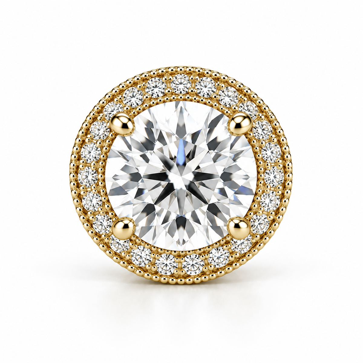 Melden Samantha Round Halo Stud Earrings 14K Yellow Gold 1.00ct Centers