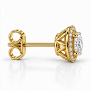 Melden Samantha Round Halo Stud Earrings 14K Yellow Gold 1.00ct Centers