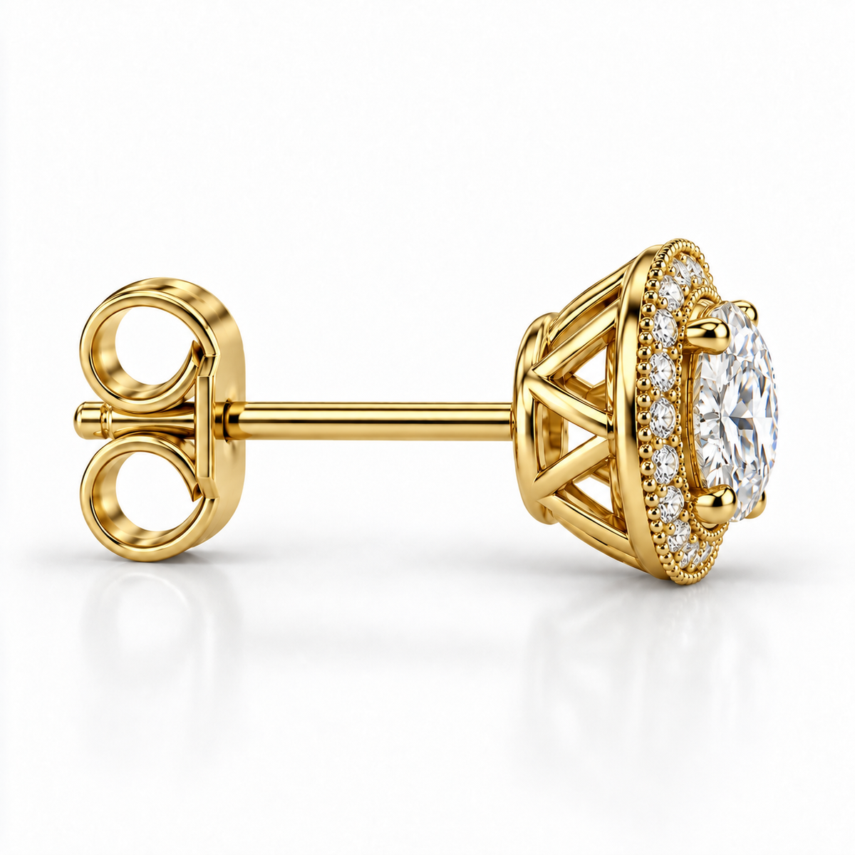 Melden Samantha Round Halo Stud Earrings 14K Yellow Gold 1.00ct Centers
