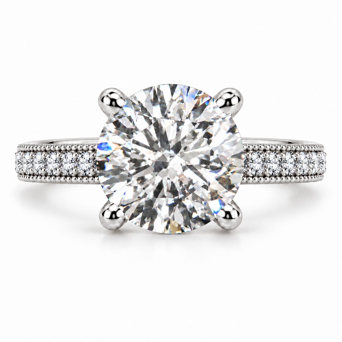 Melden Samantha 14k White Gold Ring Round Diamond Center Stone 2.22ct Total Diamond