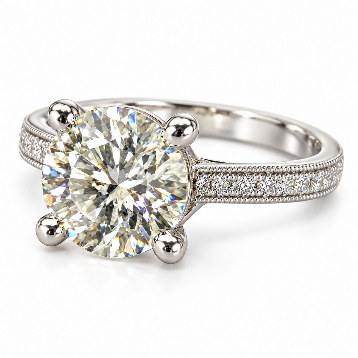 Melden Samantha 14k White Gold Ring Round Diamond Center Stone 2.22ct Total Diamond
