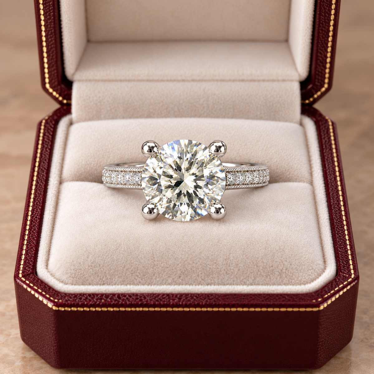 Melden Samantha 14k White Gold Ring Round Diamond Center Stone 2.22ct Total Diamond