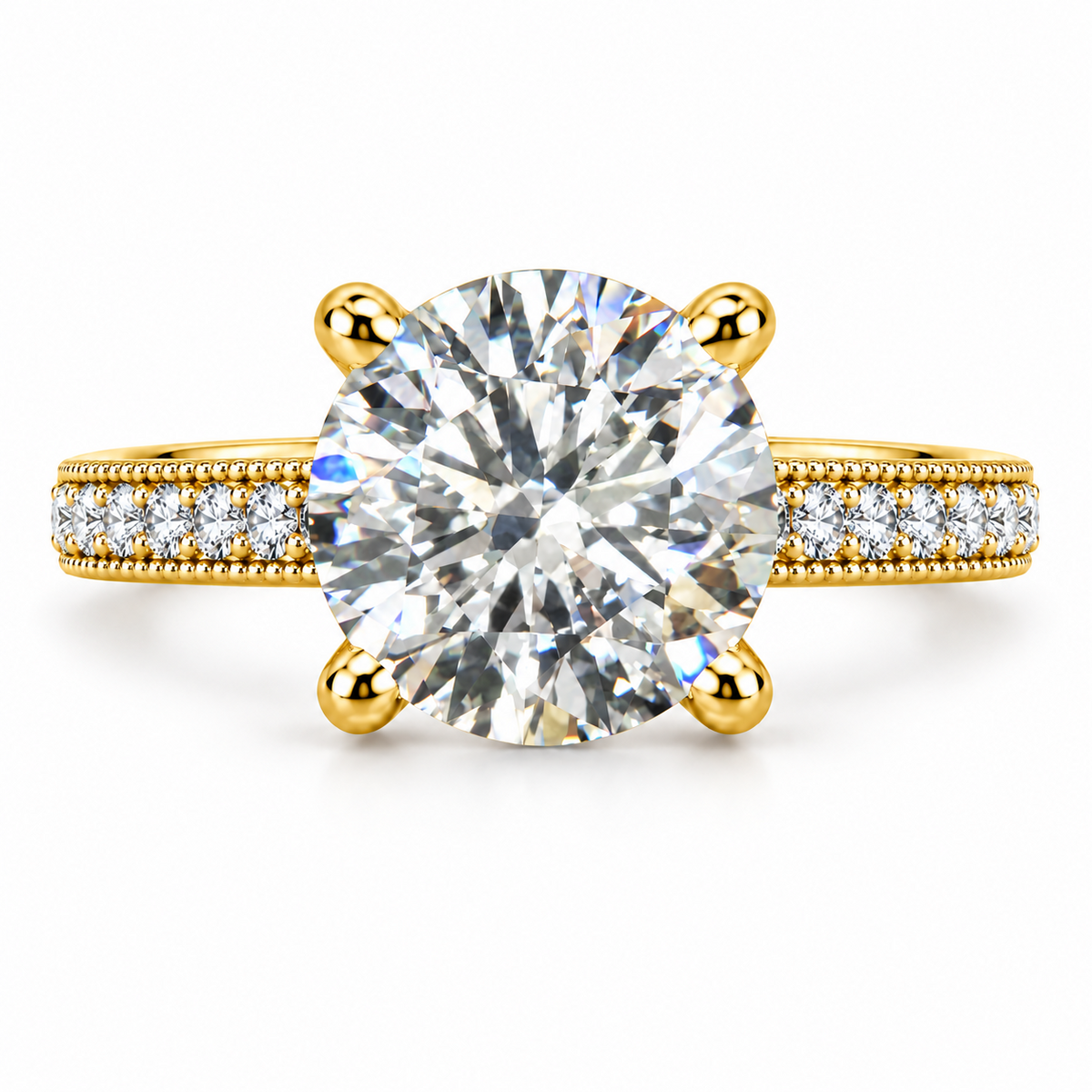 Melden Samantha 14k Gold Ring Round Diamond Center Stone 1.22ct Total Diamond