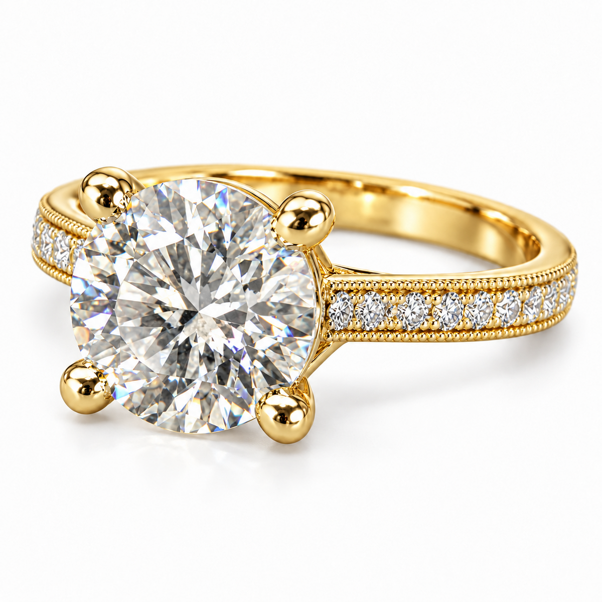 Melden Samantha 14k Gold Ring Round Diamond Center Stone 1.22ct Total Diamond