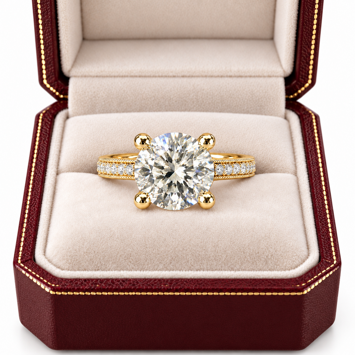 Melden Samantha 14k Gold Ring Round Diamond Center Stone 1.22ct Total Diamond